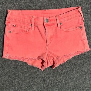 True Religion Coral Pink Denim Cutoff Shorts